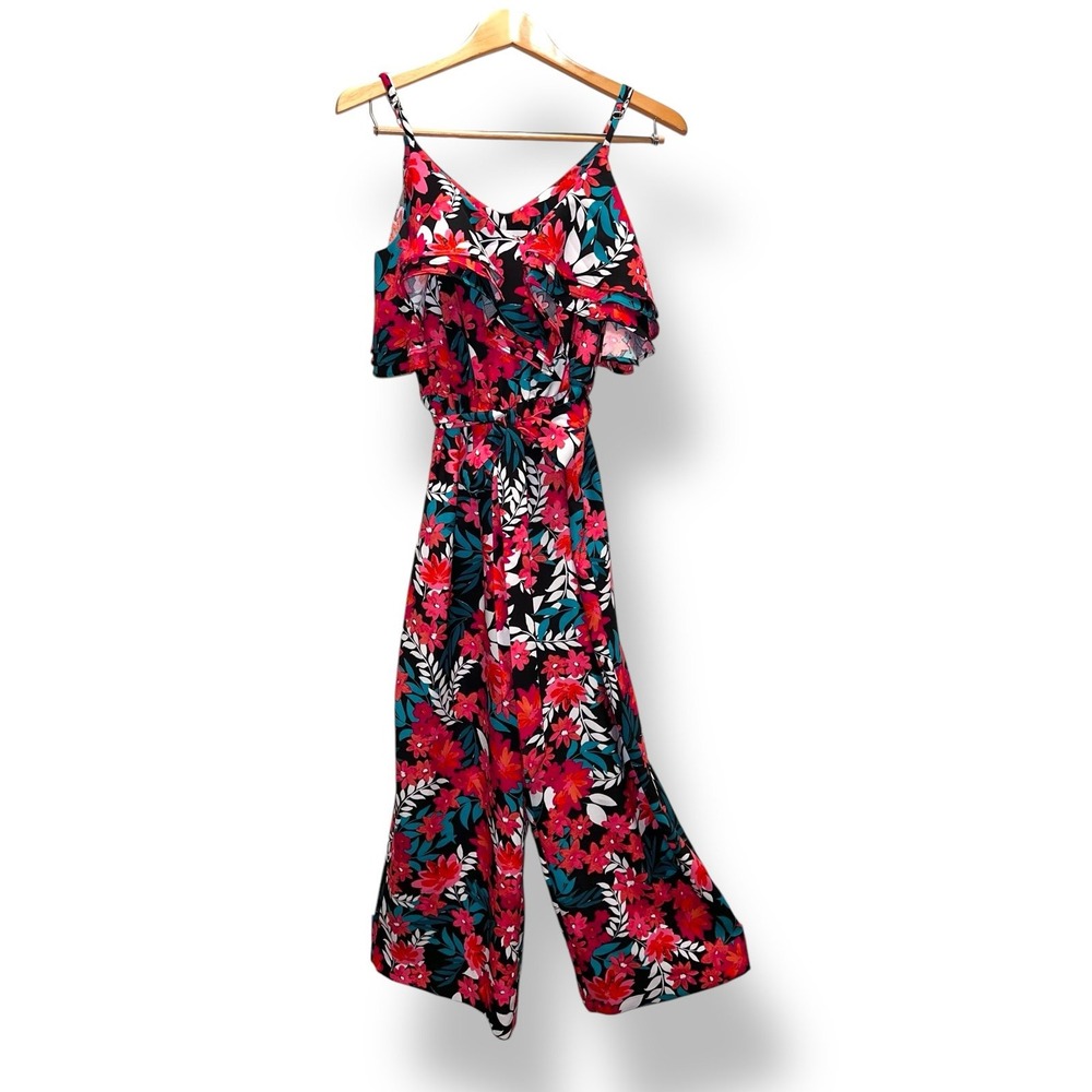 NWOT Calvin‎ Klein Floral Cropped Jumpsuit with Belt and Ruffle Y2K 2
